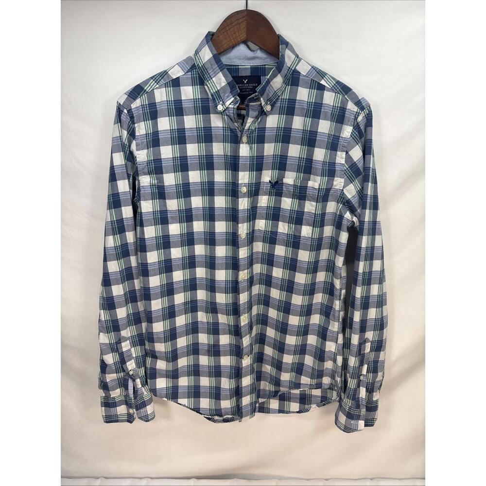 American Eagle Men Classic Plaid Long Sleeve Button-Down Shirt Multicolor Size S